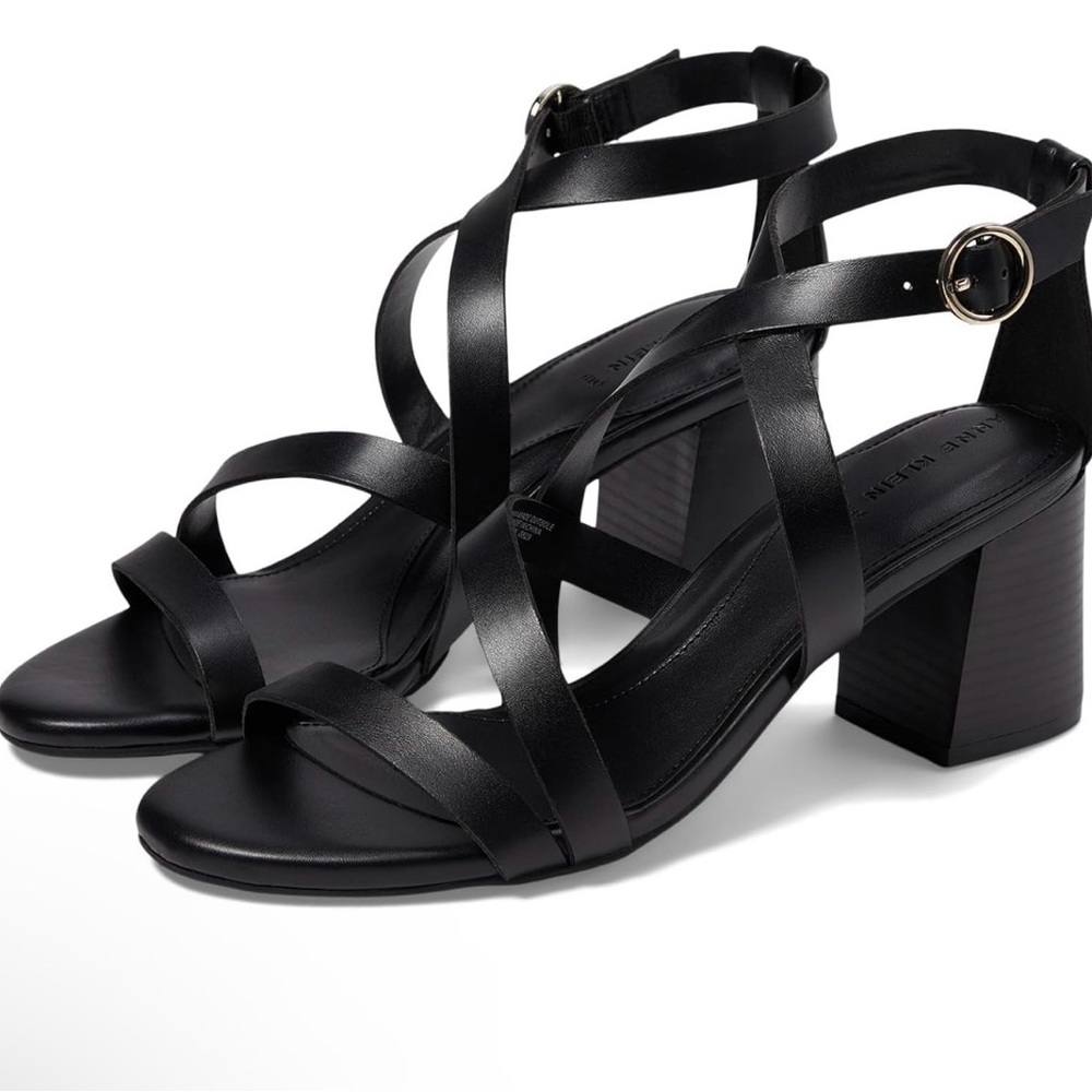 Anne Klein Strappy Black Block Heel Sandals with Buckle Ankle Strap size 10 nwot